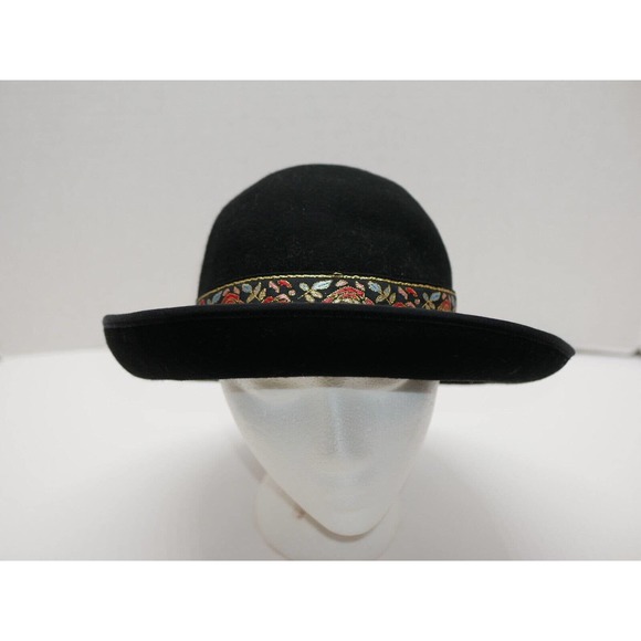 VTG Street Smart by Betmar Ladies Bowler Hat Black Floral 100% Wool Felt USA - Picture 4 of 13